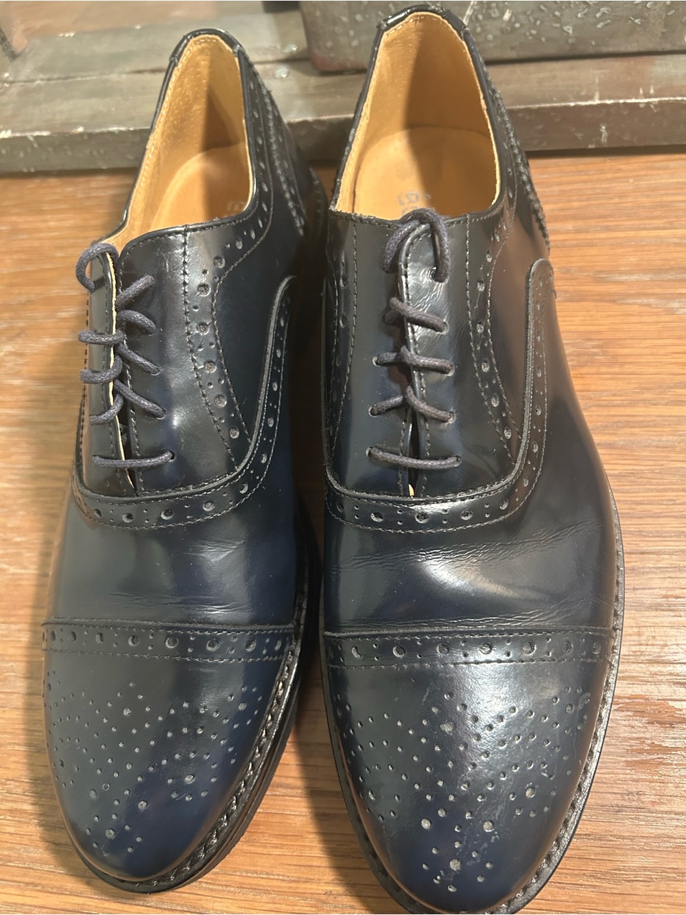 Lavorazione Artigiana Mens Italian Leather Shoes Midnight Blue Brogues Sz42/9 US